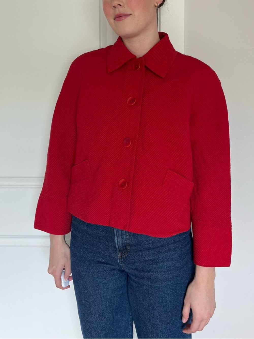 Jones New York Red Short Boxy Blazer Jacket